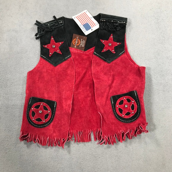 John R. Craighead Co. Other - John R Craighead Kids Red Black Suede Leather Fringe Western Star Vest Medium
